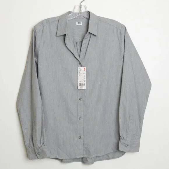 🚨 Uniqlo Soft Brushed Long Sleeve Shirt Gray - Picture 2 of 13